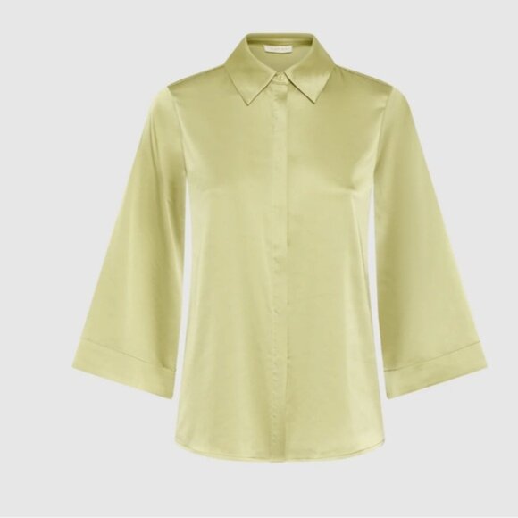 Laura Flared Sleeve Satin Blouse Moss Green - Picture 5 of 10